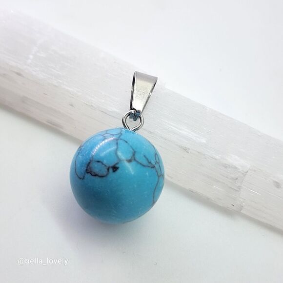 Small Turquoise Gem Ball Polished Pendant Charm 1" - Picture 3 of 4